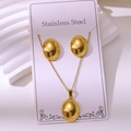 Gepolijste 18k vergulde roestvrijstalen sieradenset met ovale oorbellen en ketting - Ovale Cabochon Spiegel Polijsten (TZ197)