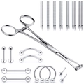 25-delige piercing set van roestvrij staal inclusief tang naalden en zilveren sieraden - Complete Piercinggereedschap en Sieradenset Optie E