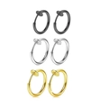 Detailansicht von Feder-Ohrclips ohne Ohrloch in Schwarz, Silber und Gold aus Edelstahl - Schwarz/Stahl/Gold Set