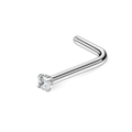 L-shaped stainless steel nose stud with four-prong set round clear cubic zirconia - L-Shape Nose Stud / 1.5mm (1 Piece) / Steel