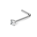 Minimalist L-shaped stainless steel nose stud with a clear sparkling round zircon stone - L-Shape Nose Stud / 2mm (1 Piece) / Steel