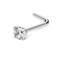 L-shaped surgical steel nose stud featuring a four-prong set sparkling round zircon - L-Shape Nose Stud / 3mm (1 Piece) / Steel