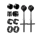 Set de boucles d'oreilles magnétiques en acier noir avec pendentif croix et zircon - Set F