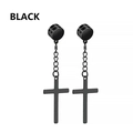 Detail view of black magnetic cross earrings with chain and matte finish hardware - Style F Chain Cross / Black