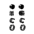 Vue détaillée de quatre paires de boucles d'oreilles magnétiques en acier noir - Série E
