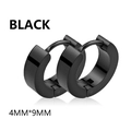 Dettaglio macro di orecchini a cerchio in acciaio nero 4mm*9mm con chiusura a scatto - Stile Cerchio Spesso Semplice / Nero
