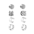 Détail de boucles d'oreilles magnétiques argentées, zircons et anneaux en set - Série A