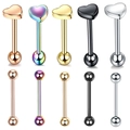 Lot de 10 piercings de langue en forme de coeur en acier inoxydable, divers styles - 1.6x16x5mm (Lot de 10) / Ensemble Coloré