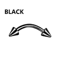 Close-up of black curved barbell with spikes made of polished stainless steel for piercings - Black Curved Barbell with Double Spike Ends