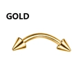 Macro detail of a curved gold stainless steel barbell with sharp spike ends - Gold Curved Barbell with Double Spike Ends
