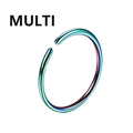 Detail showing an iridescent multi-color stainless steel open hoop for nose or ear piercing - Rainbow Hoop / 1.2x6mm