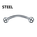 Polished stainless steel curved barbell piercing with solid metal balls on white background - Silver Curved Barbell with Double Ball Ends
