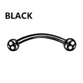 Detail view of a black curved barbell piercing made of polished stainless steel - Black Curved Barbell with Double Ball Ends