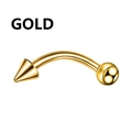 Detail of gold curved barbell jewelry with spike and ball ends in stainless steel - Gold Curved Barbell with Ball & Spike Ends