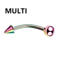 Rainbow-plated stainless steel curved barbell with spike and ball ends for piercing - Rainbow Curved Barbell with Ball & Spike Ends