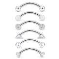 6pcs stainless steel eyebrow ring set with zirconia and spike curved barbells - 1.2x6x3mm (6-Piece Set) / Silver