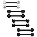 Set de 8 piercings de lengua en acero inoxidable negro con diversos diseños de brillo - Juego de Estilos Mixtos
