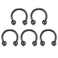 5-piece set of black stainless steel horseshoe rings for nose ear and lip piercings - Ball Style / 1.2x8x3mm / Black