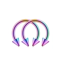 Dettaglio di due anelli a ferro di cavallo in acciaio inossidabile arcobaleno con punte - Cono Appuntito / 1.2x6x3mm / Colorato