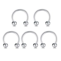 Dettaglio di cinque anelli a ferro di cavallo in acciaio inossidabile argento con sfere - Stile a Sfera / 1.2x6x3mm / Colore acciaio