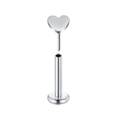 Silver stainless steel labret stud with a heart-shaped top and push-in flat back design - Heart Shape Style / 1.2x8x3mm