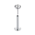 Silver stainless steel labret piercing with clear crystal top and flat base detail - Bezel-Set Rhinestone Style (款式-2) / 1.2x8x3mm