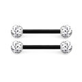 Set de dos piercings de lengua negros de acero con bolas de acrílico con purpurina - Barbell Negro Con Detalle De Purpurina
