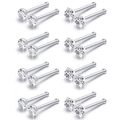 Set de 16 piercings para nariz de acero plateado con circonita redonda de 4 garras y bisel - Juego de 16 Piezas / 0.8x7x1.5mm / Plateado