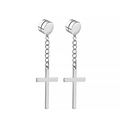 Pendientes magnéticos plateados sin perforación con cruz y cadenas finas - Cruz Magnética Colgante / Estilo de Cruz Plateada
