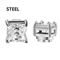 Detail view of square-cut cubic zirconia studs with a magnetic stainless steel base - Square Zirconia (Pair) / Silver Style C