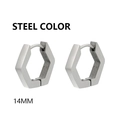 Minimalist steel color 14mm hexagonal stainless steel huggie earrings for men and women - Steel