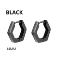 Modern black 14mm hexagonal stainless steel hoop earring with a sleek matte finish - Style E-Hexagon (14mm) / Black