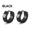 Classic black stainless steel huggie earrings with a single round cz stone inlay - Zirconia Inlaid Style (Style A) / Black