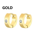 Classic gold-plated stainless steel hoop earrings with a single sparkling clear zircon stone - Zirconia Inlaid Style (Style A) / Gold