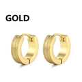 Classic gold stainless steel hoop earrings featuring textured matte decorative lines - Double Rail Sandblasted Style (Style B) / Gold