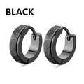 Classic black stainless steel huggie earrings with sandblasted matte and polished finish - Stitched Sandblasted Style (Style C) / Black