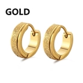 Classic gold stainless steel hoop earrings with sandblasted and polished dual finish - Stitched Sandblasted Style (Style C) / Gold