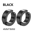Pair of 4x9mm black stainless steel hoop clip-on earrings for non-pierced ears - Style A / Black