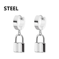 Orecchini a cerchio in acciaio argentato con un ciondolo a lucchetto lucido e moderno - Stile Lucchetto / Argento
