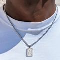 Collana a corda d'argento con pendente rettangolare lettera A per uomo e donna trendy - Lettera A (XL224) / Con catena / Colore acciaio