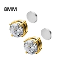 8mm gold magnetic stud earrings featuring a classic 4-prong round clear zircon setting - Style A Round Gold White Zirconia / Small