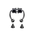 Close-up of black magnetic non-piercing horseshoe nose ring with interchangeable spike tips - Style D Black