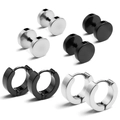 8-teiliges Ohrring-Set aus Edelstahl mit Barbell-Ohrsteckern und Creolen in Schwarz und Silber - Stil A Kombination (Enthält Hantelstecker Und Creolen) / Schwarz und Silber