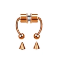 Detail view of rose gold magnetic horseshoe nose ring with sphere and cone tips - Type D Rose Gold