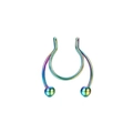 Close-up of rainbow plated stainless steel magnetic fake septum ring with ball ends - C-Style Iridescent