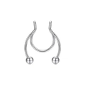 Macro detail of silver stainless steel U-shaped non-pierced magnetic nose ring with ball ends - Style C Silver