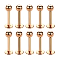 Set of 10 rose gold stainless steel lip studs with round ball tops and flat back base - Ball Style / 1.2x6x3mm (10 Pieces) / Rose Gold