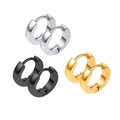 Three pairs of stainless steel small hoop earrings in silver, black, and gold finishes - Small Hoop Huggie Earrings Three Pair Set / Silver Black Gold Set