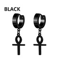 Black stainless steel Ankh cross hoop earrings with punk gothic style pendants - Ankh Cross - Black
