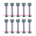 Set of 10 rainbow iridescent stainless steel lip studs with smooth ball tops and flat backs - Ball Style / 1.2x6x3mm (10 Pieces) / Colorful